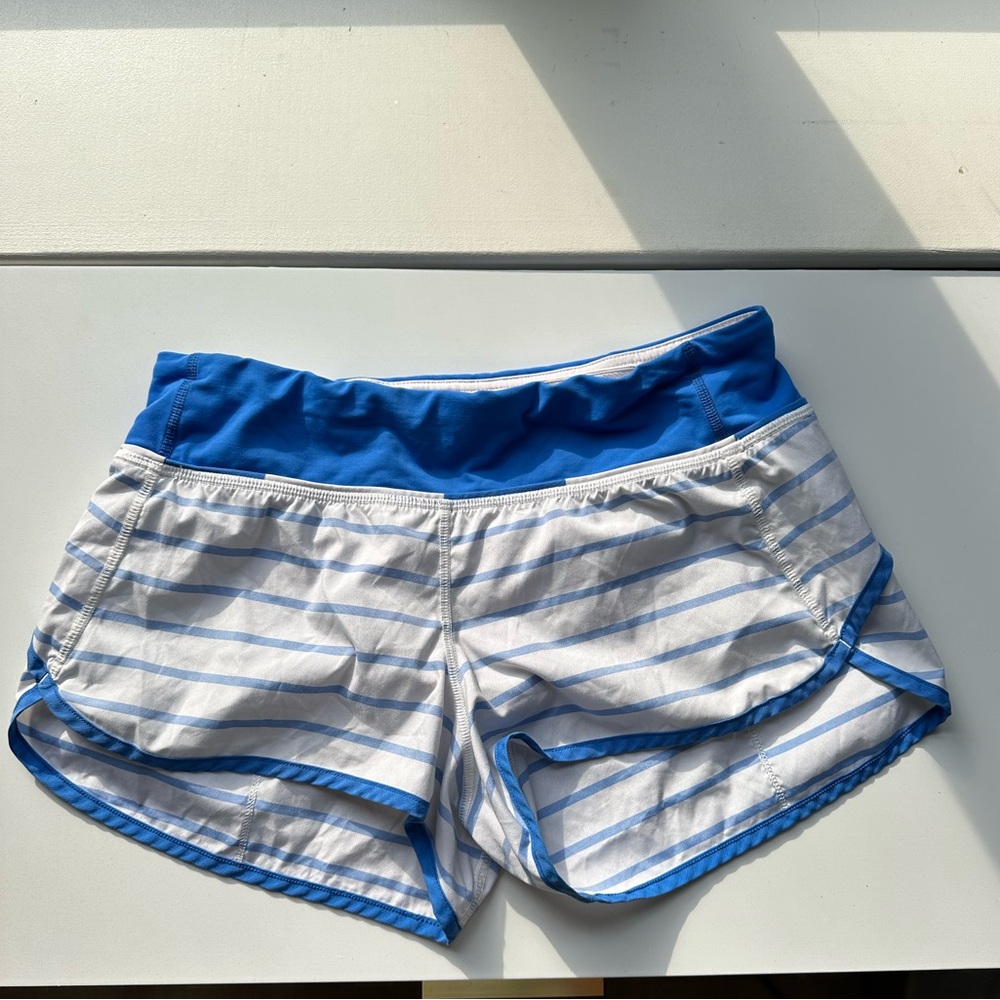 Blue and White Striped Lululemon Speed Up Shorts 2.5” Size 6